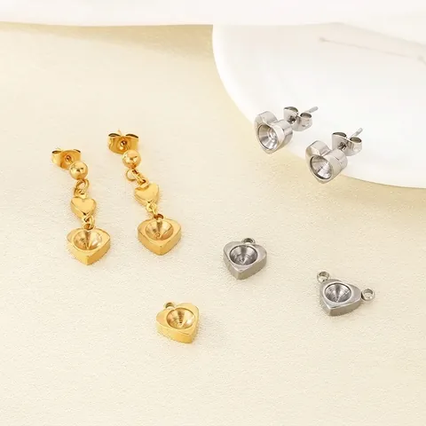 Heart Shape Stainless Steel DIY Earring Stud Bases And Pendants Connectors For Jewelry Making Polished Blank Findings
