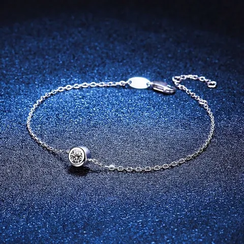 Moissanite 925 Sterling Silver Bracelet For Women 30pt Moissanite With GRA Certificate Platinum Plated Bezel Set Minimalist Jewelry Gift