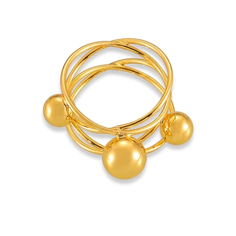 French Vintage Multi Layer Gold Plated Titanium Steel Ring For Women Geometric Stackable Beads Fashion Jewelry Index Finger Ring