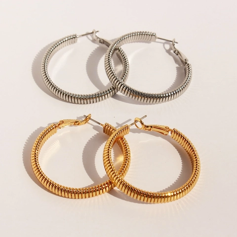Orecchini A Cerchio In Ottone Esagerati Con Texture A Molla Spirale Grandi Gioielli Geometrici Stile Punk Per Donne