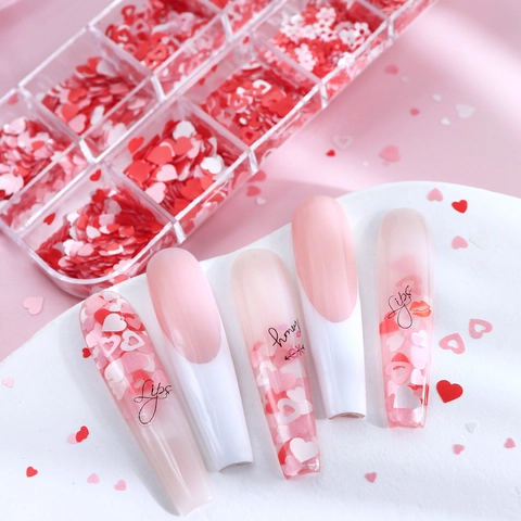 Paillettes Per Unghie Plastica PET Cuore Farfalla Forme Di Fiori San Valentino Manicure Fai Da Te Romantico Colorato