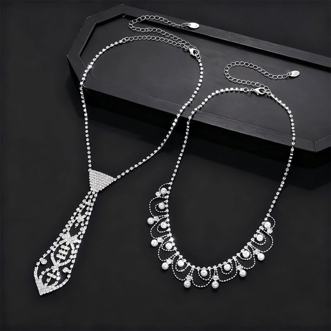 Halskette Mit Krawattenanhänger Für Damen Mit Kunstperlen Und Strasssteinen Elegante Luxusmode Lange Pulloverkette Schmuck