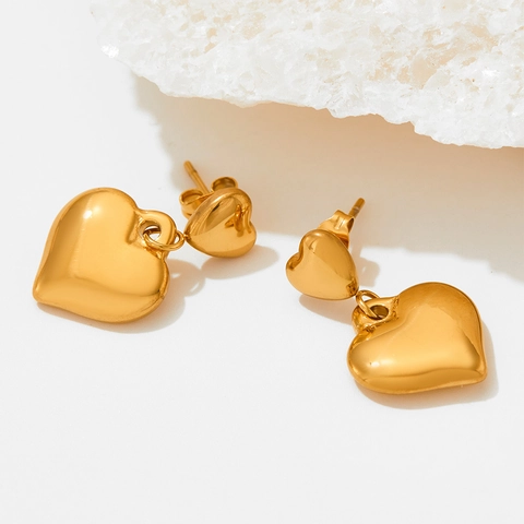 Retro Heart Dangle Earrings Stainless Steel Mirror Polished Double Heart Drop Jewelry For Women Sweet Cool Minimalist