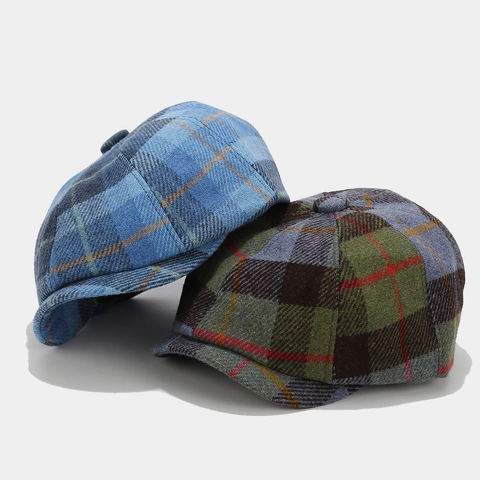 Coppola Vintage A Quadri Per Uomo Donna Stile Britannico Misto Lana Ottagonale Cappello Piatto Invernale Caldo Accessorio