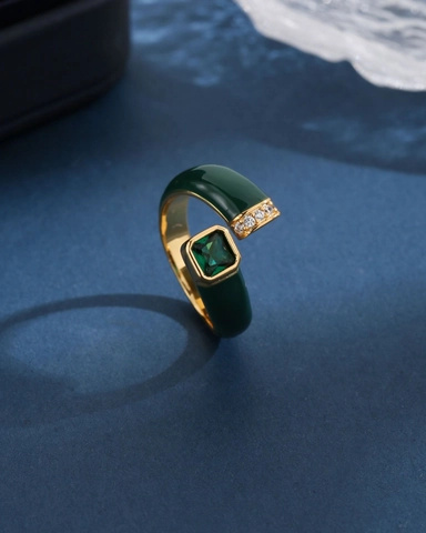Open Ring Copper Enamel Geometric Square Zircon Adjustable Luxury Vintage Jewelry For Women