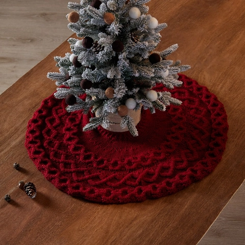 Christmas Tree Skirt Cable Knit Rhombic Pattern Round Floor Mat Holiday Party Decoration Classic Rustic Farmhouse Decor