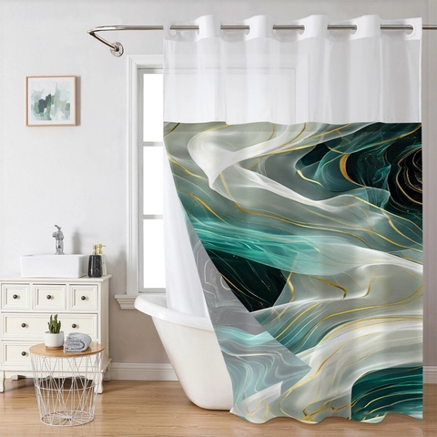 Shower Curtain Waterproof Polyester Marble Pattern Abstract Gold Lines Bathroom Decor Hookless Removable Liner And Mat