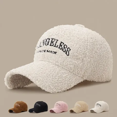 Unisex Winter Warm Polyester Teddy Plüsch Baseballkappe Mit Los Angeles Buchstaben Stickerei Verstellbare Vintage Streetwear Hut