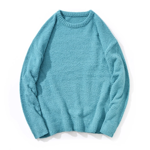 Herren Rundhals Pullover Chenille Strick Langarm Lockerer Schnitt Retro Japanischer Stil Einfarbig Lässiges Oberteil
