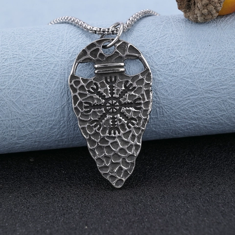 Nordic Viking Arrowhead Pendant Necklace Stainless Steel Compass Symbol Retro Ethnic Punk Jewelry For Men
