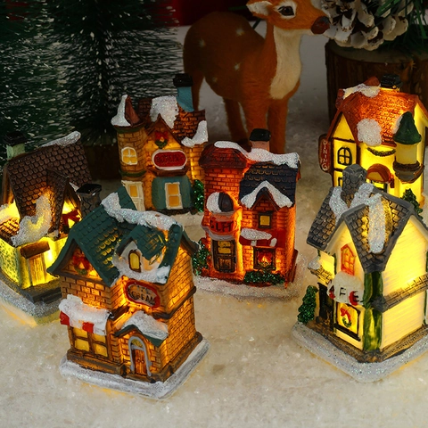 Weihnachtsleuchthaus Harz LED Leuchtend Schneedorf Miniatur Tischdeko Ornament Festliche Winterszene