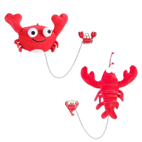 Simpatica Spilla in Peluche di Aragosta e Granchio Rossa con Catena in Metallo Fermaglio per Capelli a Forma di Animale per Studenti