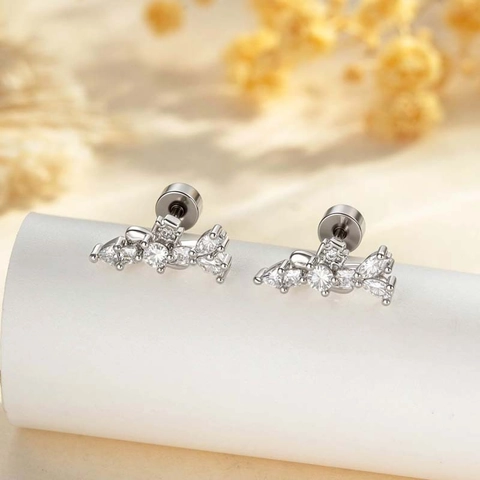 Geometric Cubic Zirconia Cluster Helix Piercing Jewelry Titanium Steel Screw Back Ear Cartilage Stud Earring For Women Men