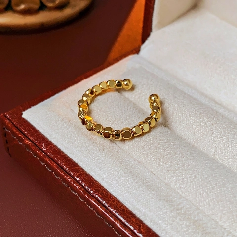 Bague Ouverte Ajustable En Cuivre Plaqué Or Rétro Minimaliste Avec Design De Cube Géométrique Perlé