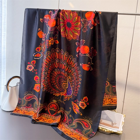 Sciarpa In Raso Sintetica Con Stampa Pavone Paisley Scialle In Raso Leggero Grande Per Donna Spiaggia Estiva Accessorio Moda