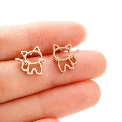 Minimalist Stainless Steel Animal Stud Earrings Cute Hollow Cat Dog Paw Print Heart Ear Studs For Women Daily Jewelry Gift