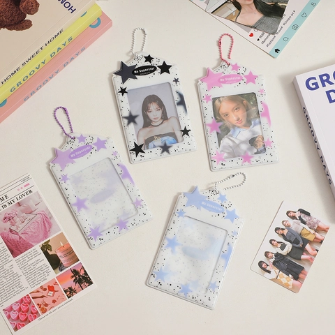 Porta Fototessere In PVC Trasparente Con Motivo A Stelle E Catenella A Sfere Stile Coreano Per Studentesse Ragazze