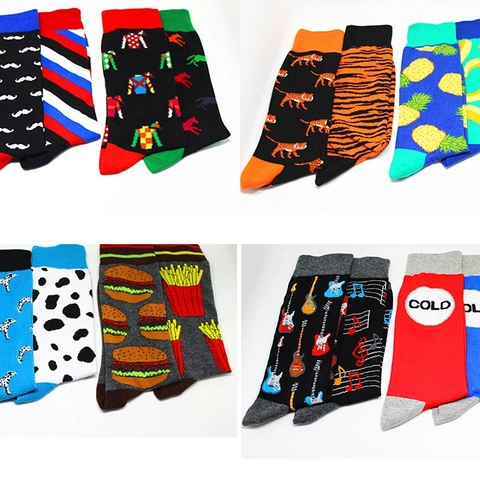 Novelty Crew Socks Combed Cotton Patterned Asymmetrical Cartoon Food Animal Fashion For Men Women
