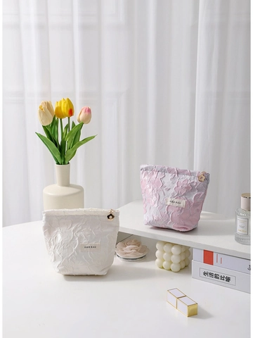 Floral Jacquard Makeup Bag Canvas Cosmetic Pouch Travel Organizer Zipper Closure Portable For Women Elegant Storage