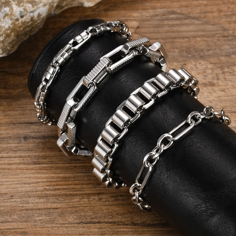 Pulsera De Cadena De Acero Inoxidable Hecha A Mano Eslabón Simple Moda Joyería Para Hombres Mujeres