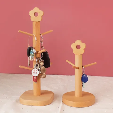Natural Beech Wood Tree Shaped Storage Rack Desktop Key Jewelry Holder Display Stand Organizer Entryway Kitchen Decor