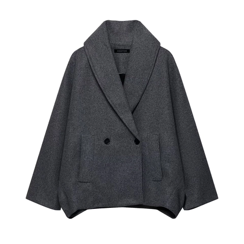 Women Wool Blend Coat Lapel Loose Fit Buttoned Short Outerwear Casual Autumn Jacket Fashion