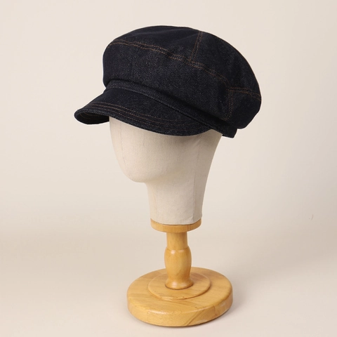 Gorra De Vendedor De Periódicos Para Mujer Denim Algodón Vintage Sombrero Con Costuras Contrastadas Ajustable Casual