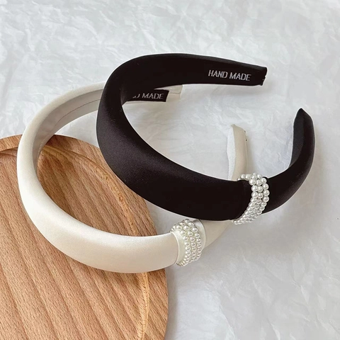 Satijnen Haarklem Met Imitatieparels Dikke Spons Elegante Haaraccessoire Voor Dames Handgemaakt