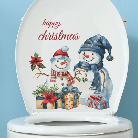 Christmas Snowman Toilet Lid Sticker Removable PVC Self Adhesive Winter Holiday Bathroom Decal Happy Christmas Decor