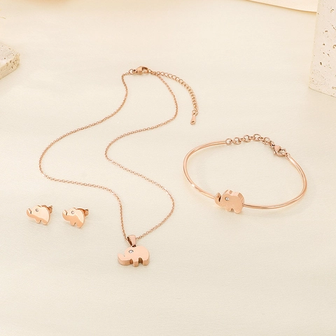 Süsse Elefant Kette Ohrringe Und Armband Schmuck Edelstahl Rhinestone Tier Glücksbringer Minimalist Mode Schmuck Für Frauen