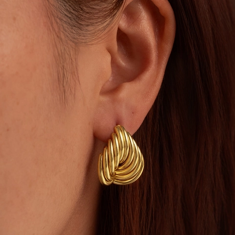 Pendientes De Botón Con Corazón Irregular Bañados En Oro De 18K Acero Inoxidable Textura Torsionada Estilo Retro Joyas Mujer