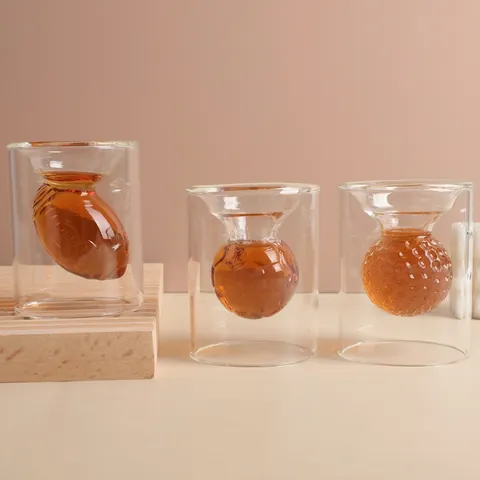 Creative Double Wall Glass Shot Glass Rugby Golf Football Inner Shaped Artistic Spirit Glass Bar Drinkware Novelty Gift