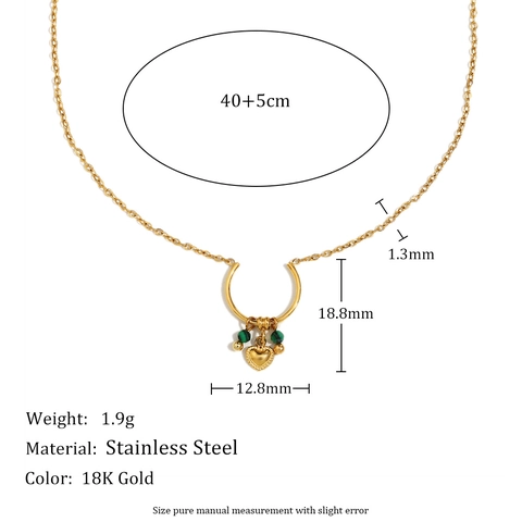 Vintage Herz Anhänger Kette 18K Vergoldeter Edelstahl Mit Grünen Perlen U-Form Ring Mode Schmuck Für Damen