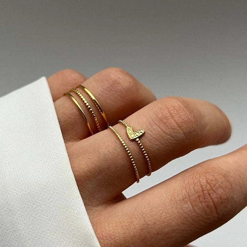 Anello Aperto A Doppio Strato Con Cuore Minimalista Acciaio Inossidabile Placcato Oro 18K Regolabile Per Donna