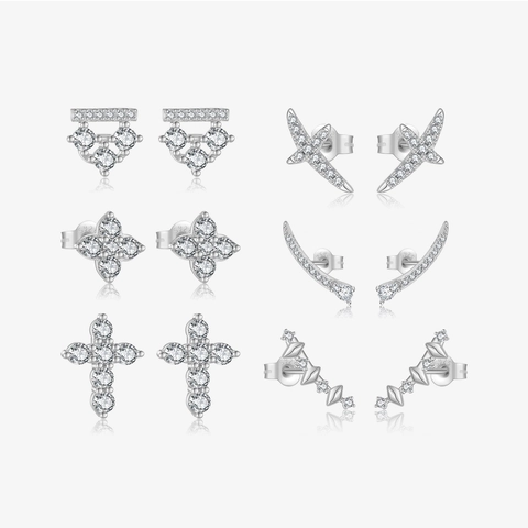 Geometric Stud Earrings With 925 Sterling Silver Earring Post Cubic Zirconia Heart Cross Angel Wing Minimalist Elegant Women