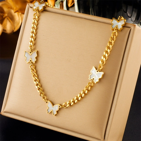 Collier en Acier Inoxydable pour Femme avec Pendentif Papillon Étoile Mauvais Œil Cœur et Strass Bijoux Multi Couches
