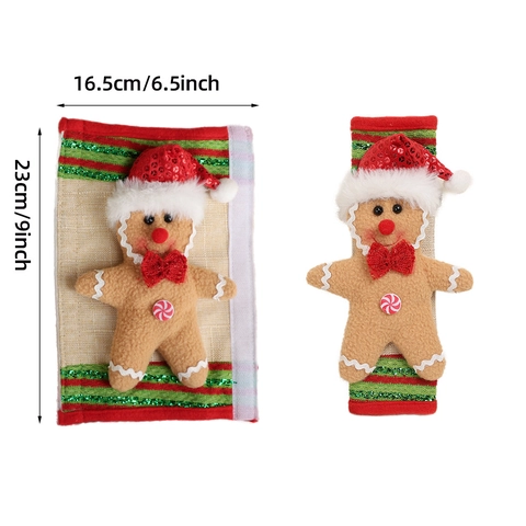 Christmas Gingerbread Man Refrigerator Handle Covers Polyester Cloth Sequins Appliance Door Handle Protectors Holiday Kitchen Decor