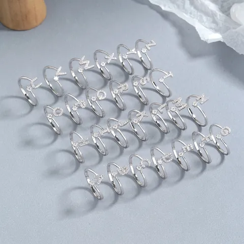 Initial Buchstaben Ring 925 Sterling Silber Verstellbar Offen Fingerschmuck Zirkonia Personalisiertes Geschenk Damen