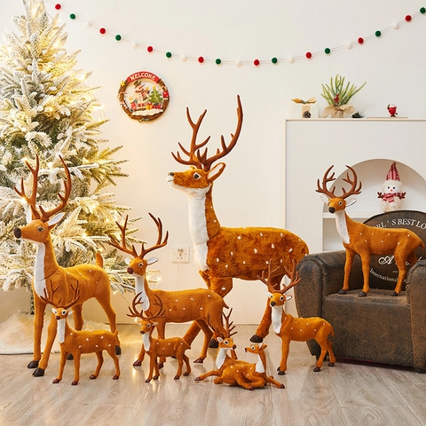 Christmas Reindeer Decoration Simulated Plush Realistic Elk Deer Figurine For Holiday Home Window Display Multi Posture
