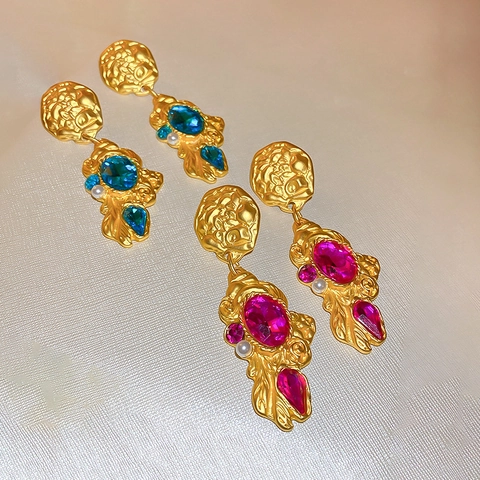 Baroque Vintage Dangle Earrings With 925 Sterling Silver Earring Post Copper Rhinestone Artificial Pearl Relief Jewelry For Women