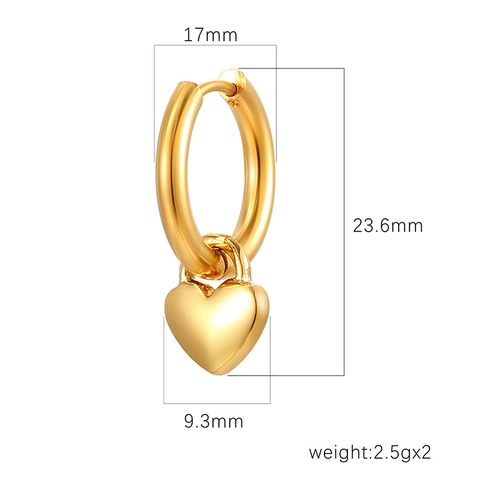 Stainless Steel Heart Pendant Hoop Earrings Gold Silver Color Minimalist Geometric Fashion Jewelry Gift For Women
