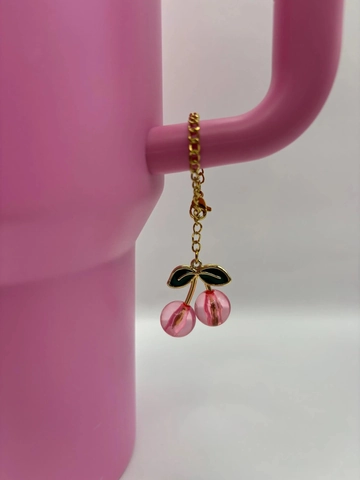 Llavero De Cereza Colgante Aleación Resina Strass Para Vaso De Agua Bolso Mochila Decoración Novedad