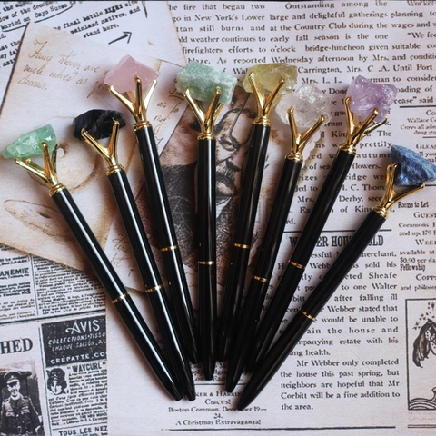 Natural Raw Stone Ballpoint Pen Crystal Decorative Writing Tool Black Ink Creative Office School Stationery Gift Novelty