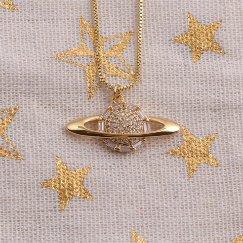 Zircon Pendant Necklace Gold Plated Copper Star Planet Virgin Mary Relief Box Chain Jewelry For Women