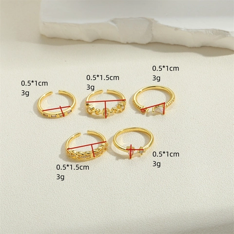 Adjustable Open Ring Gold Plated Copper Zircon French Retro Geometric Elegant Fashion Jewelry For Women
