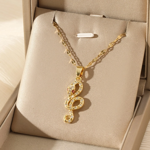 Collier Pendentif Serpent en Acier Inoxydable Plaqué Or pour Femmes Luxe Strass Incrusté Bijoux Mode Hip Hop Collier Animal