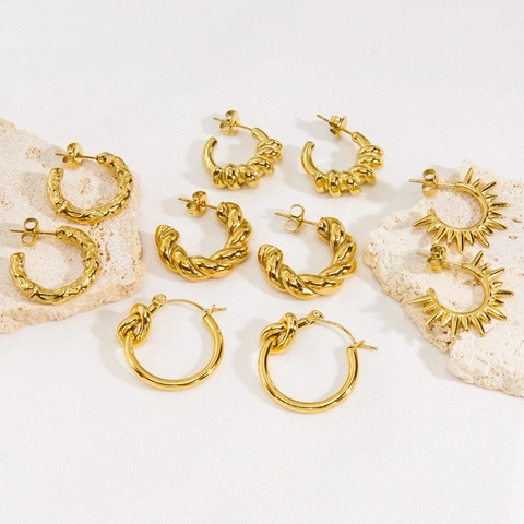 Edelstahl Creolen C-Förmige Strukturierte Gedrehte Croissant Geometrische Vergoldete Schmuck Für Damen Mode