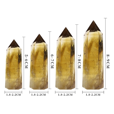 Natuurlijke Citrien Kristalpunt Zeshoekige Pilaar Braziliaanse Gele Kwarts Genezende Steen Desktop Decoratie Bureau Ornament