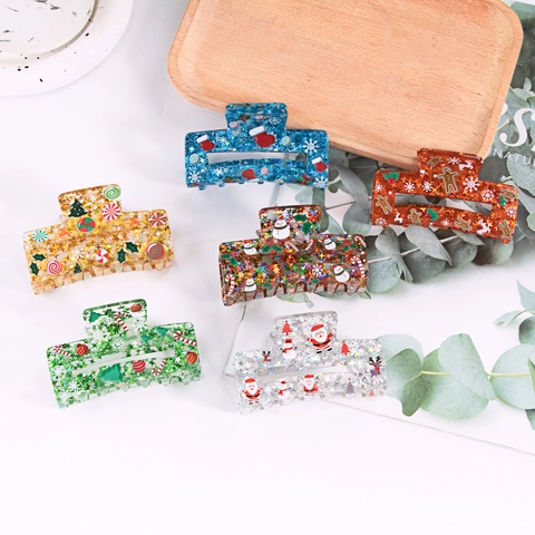 Pinzas Para El Cabello De Navidad Acrilico Con Lentejuelas Patrones Festivos De Papa Noel Y Muneco De Nieve Para Peinado