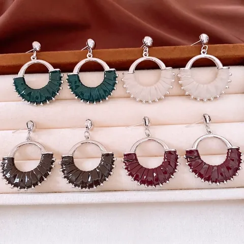 Retro Round Hoop Pendant Earrings Leather Alloy With 925 Sterling Silver Earring Post Fashion Jewelry For Women